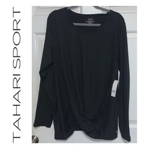 💛 TAHARI SPORT Black Long Sleeve Top Twist at Waist NWT 2X